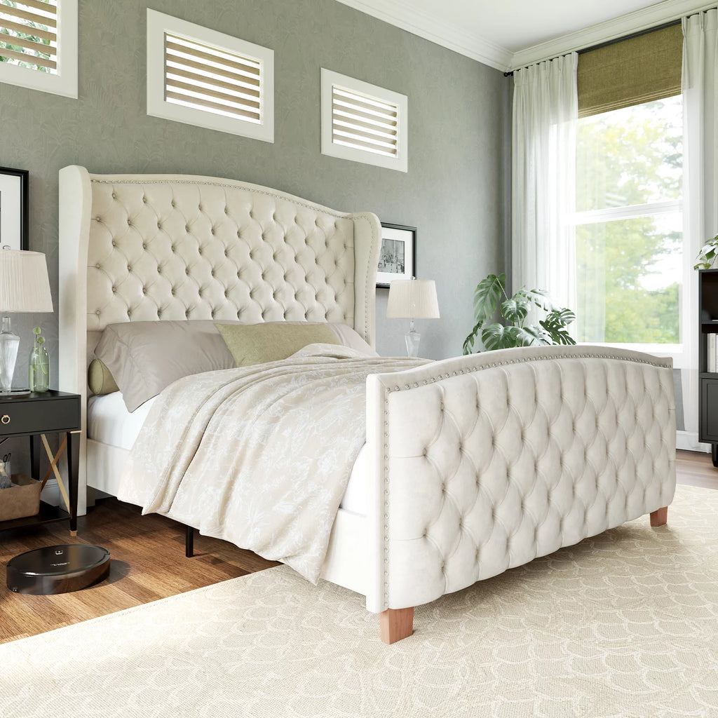 Cream Queen Size Platform Bed Frame L449799