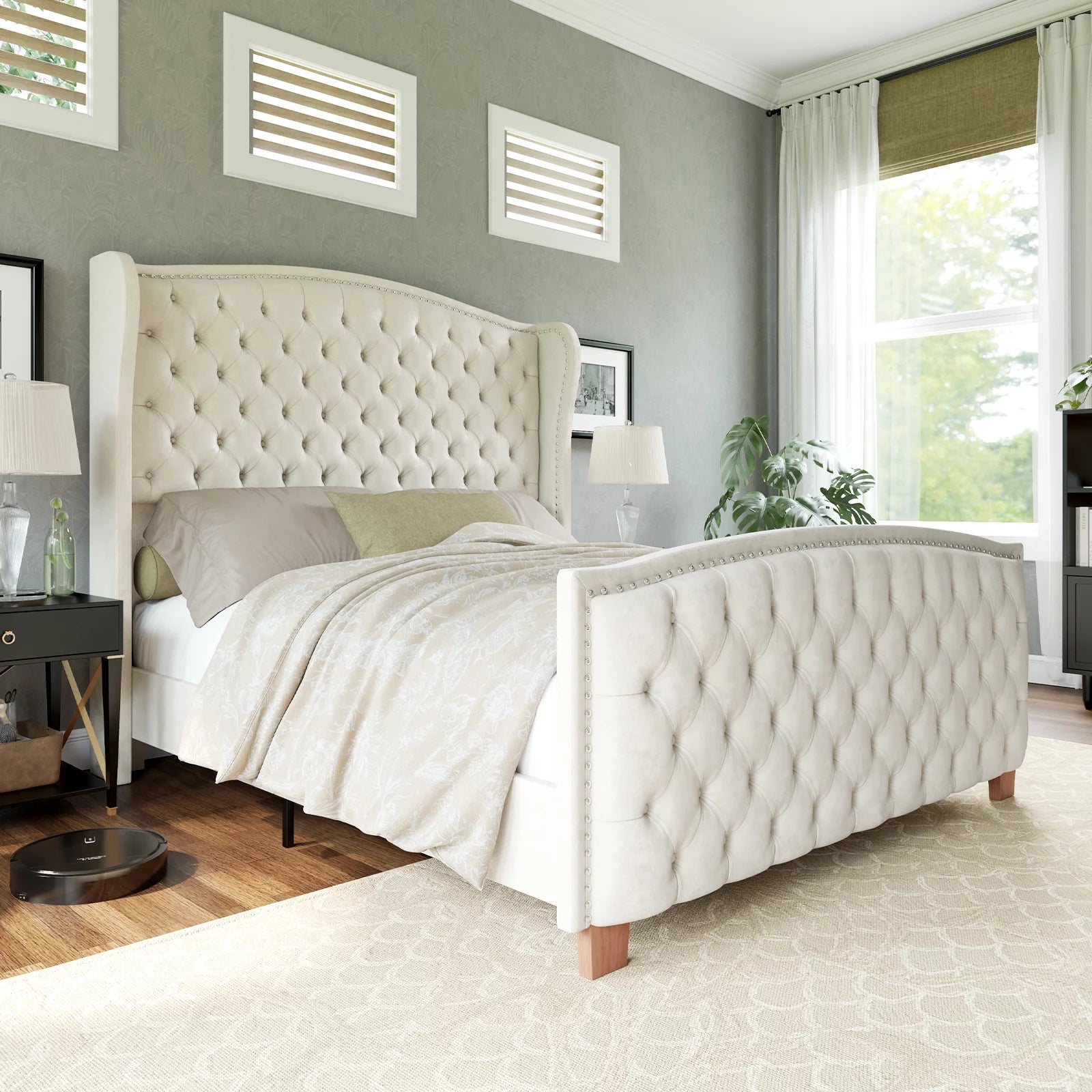 Cream Queen Size Platform Bed Frame L449799