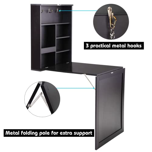 Black Folding Wall Mounted Table with Storage S996388