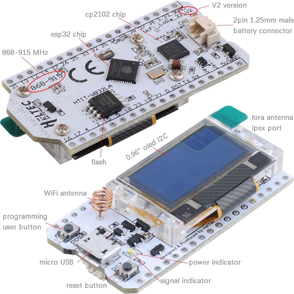 Pack of 2 ESP32 OLED LoRa 915MHz Module with Protective Case Cover and Antenna L2600