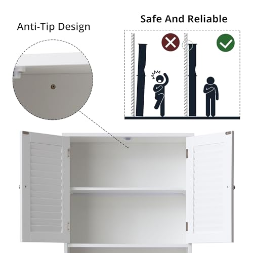 White 3-Tier Over The Toilet Storage Cabinet with Double Doors, 23 x 67 inches G80433