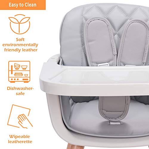 Gray Convertible Wooden High Chair with Adjustable Legs & Dishwasher Safe Tray W199068