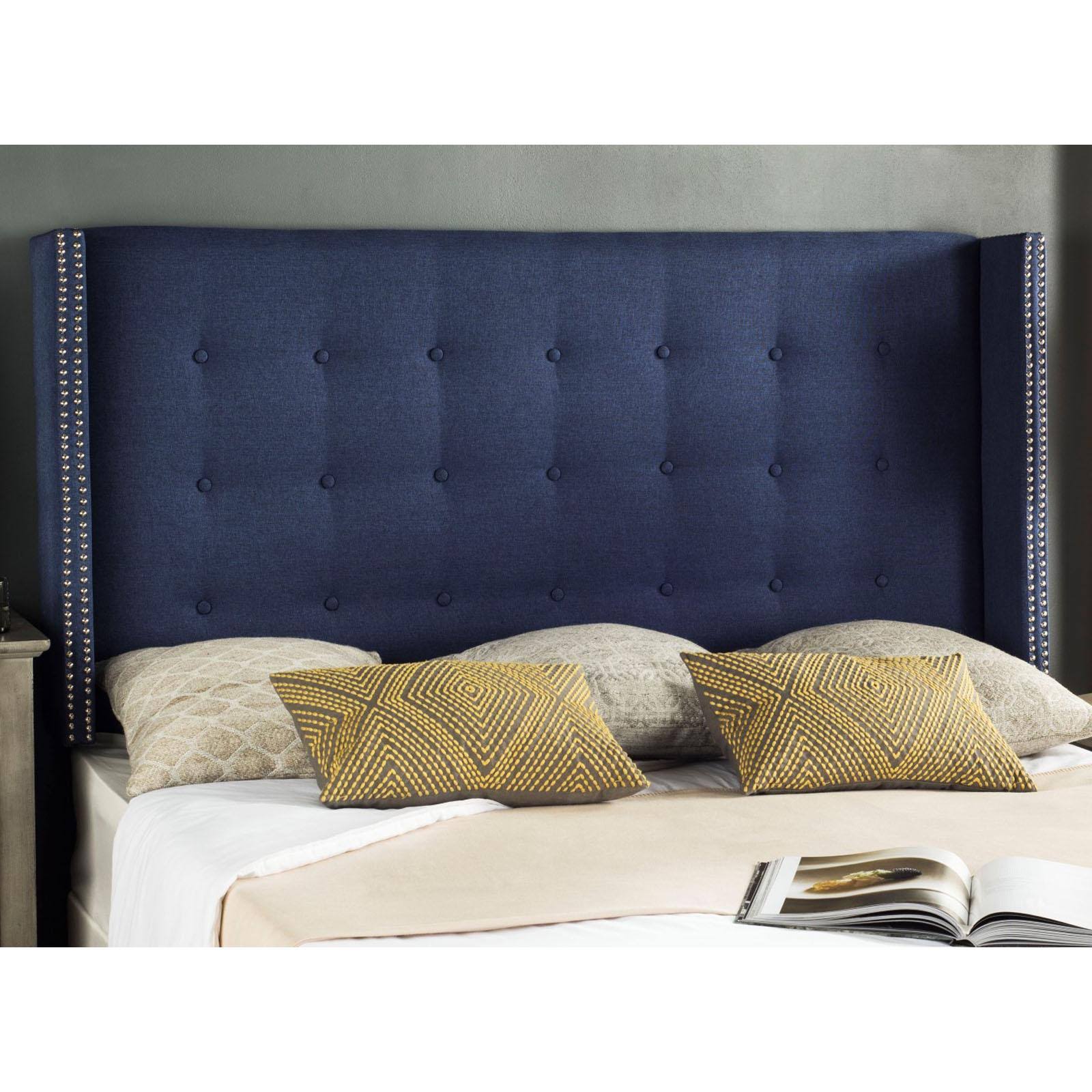 Navy Linen Tufted Winged Headboard Queen E85477