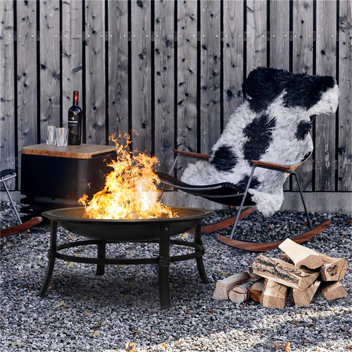 26 inch Wood Burning Fire Pit Bowl with Spark Screen S628690