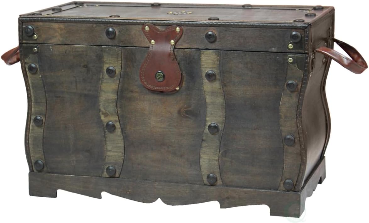 Antique Style Distressed Wooden Pirate Treasure Chest Trunk, Black J29063