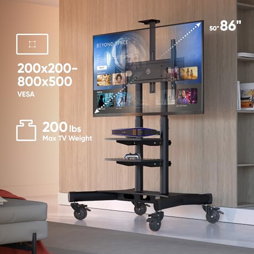 Black Mobile TV Stand on Wheels for 50-86 Inch TVs, Adjustable Height, VESA 800x500 O2325