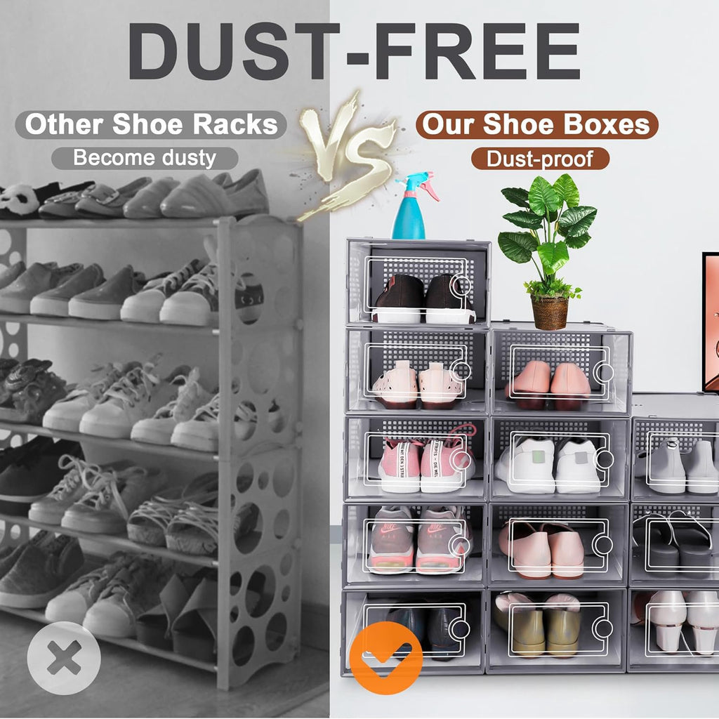 12 Pack Clear Plastic Stackable Storage Bins with Lids Dark Gray P631
