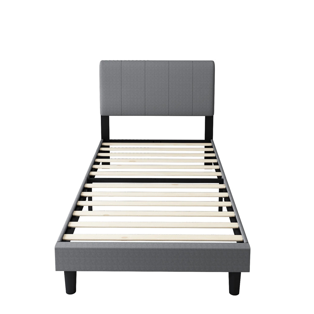 Grey Twin Size Fabric Upholstered Platform Bed Frame W1219