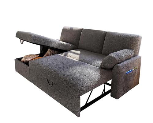 Beige Chenille Sleeper Sofa with Storage Chaise O406487