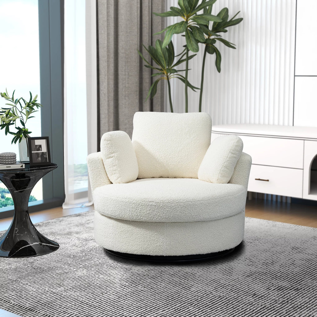 Ivory Boucle Oversized Swivel Accent Barrel Chair R36950