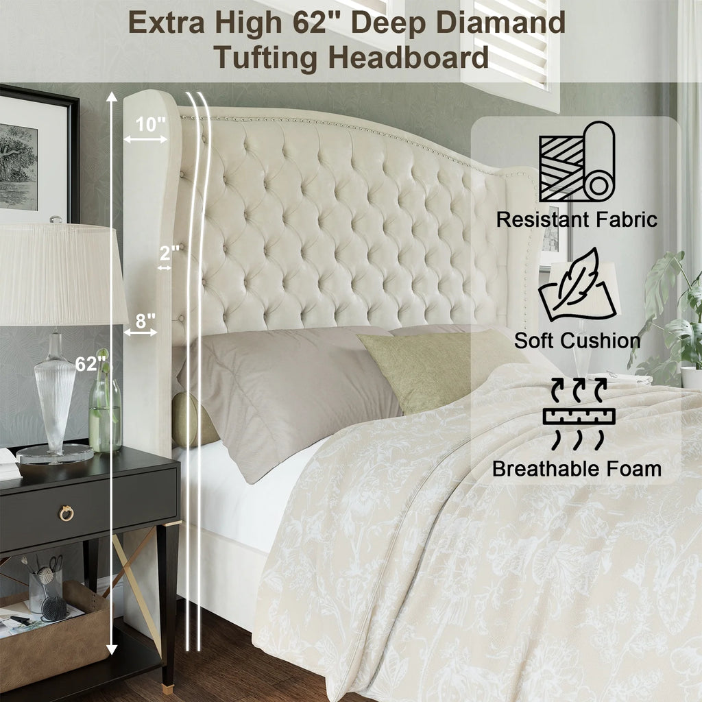 Cream Queen Size Platform Bed Frame L449799