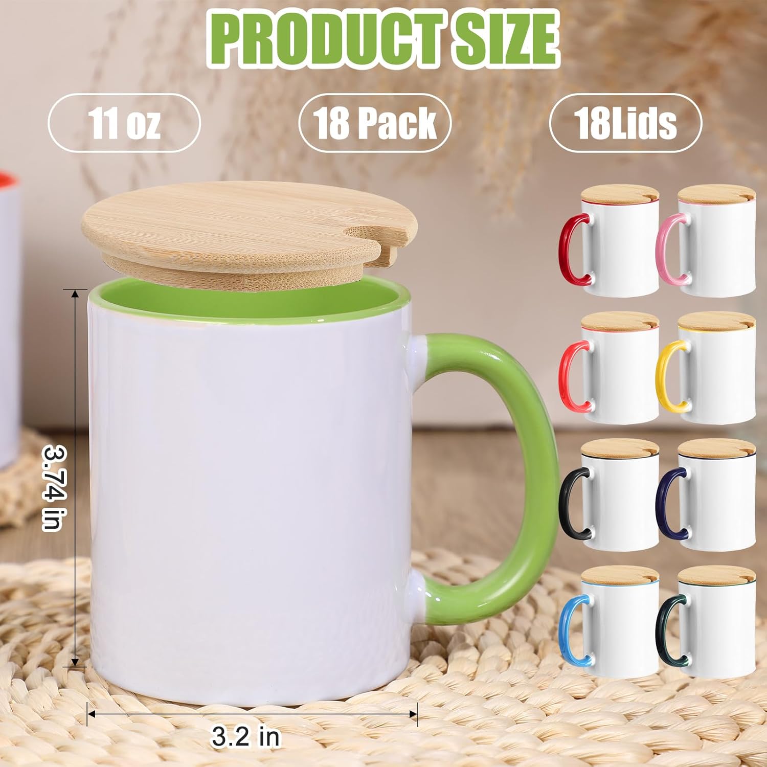 11 oz Ceramic Sublimation Mugs with Bamboo Lids C161