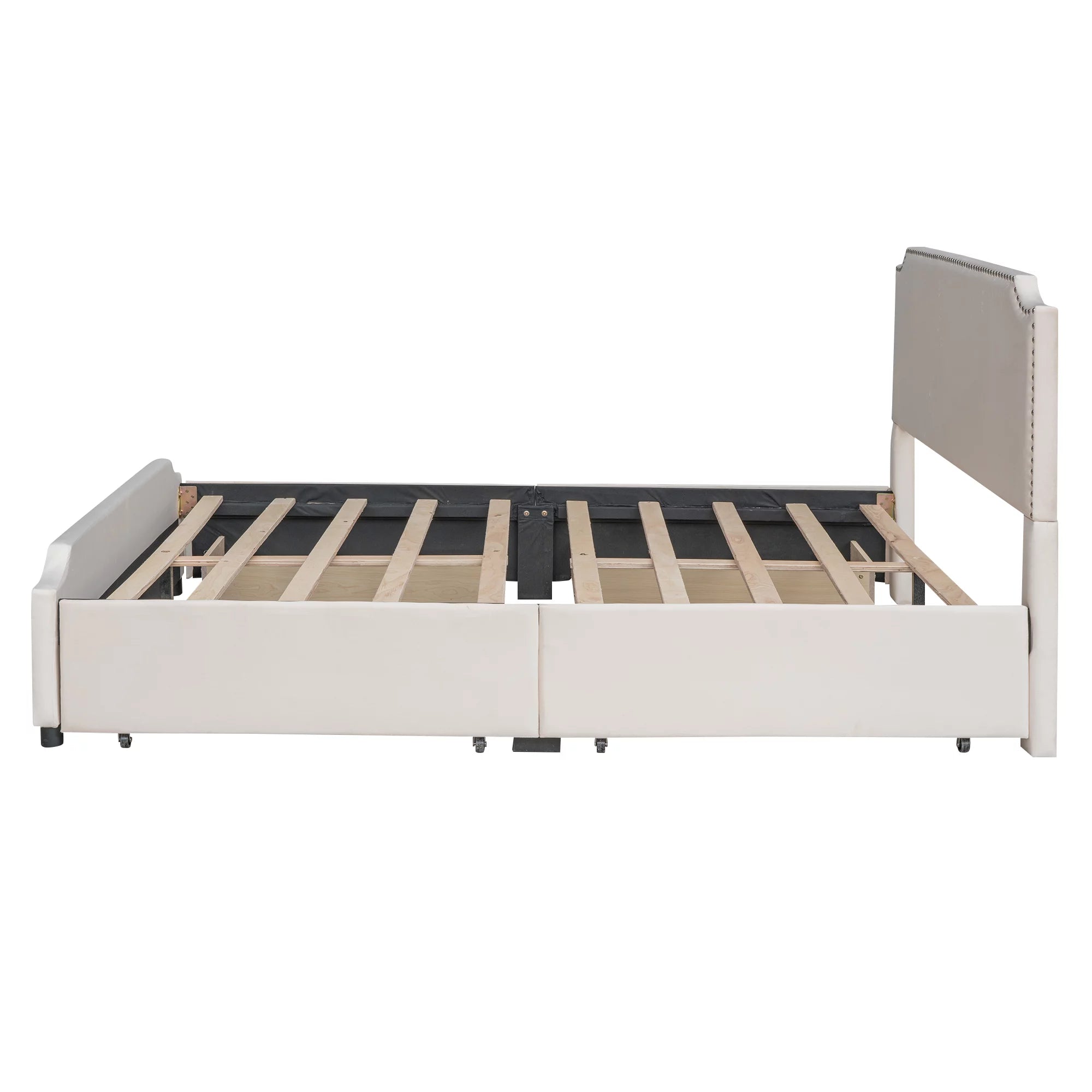 Beige Velvet Queen Size Bed with 4 Storage Drawers K452175