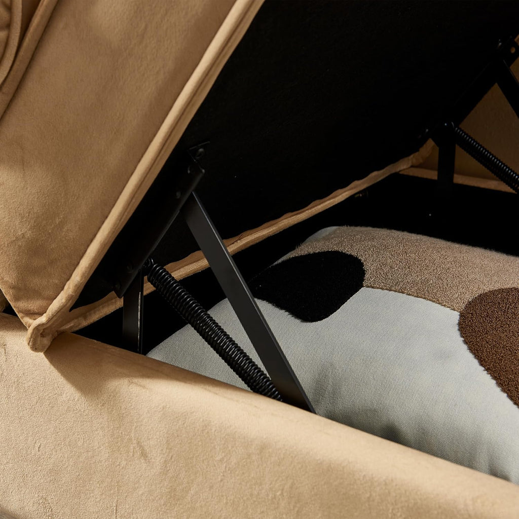 Khaki Velvet Upholstery Chaise Lounge Chair with Storage Z25268