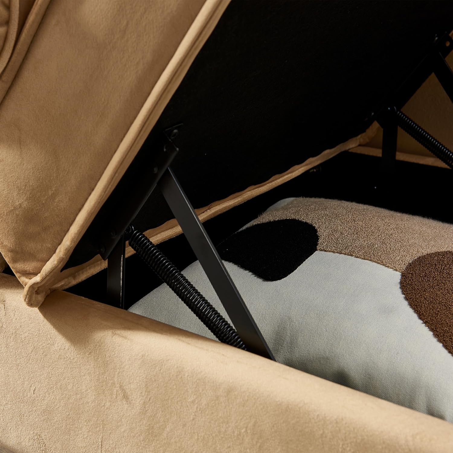 Khaki Velvet Upholstery Chaise Lounge Chair with Storage Z25268