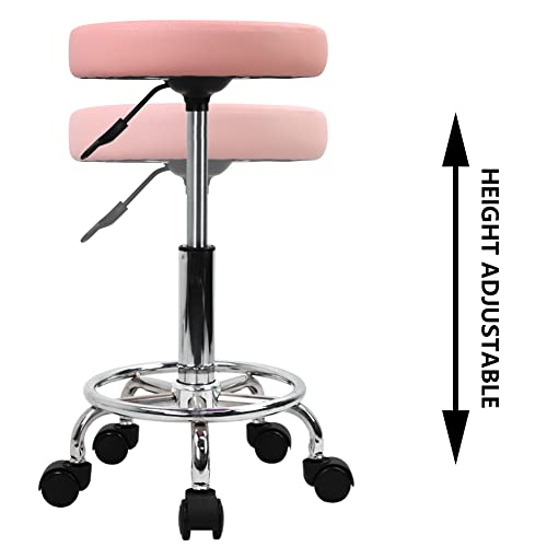 Pink PU Leather Rolling Stool with Foot Rest F7244