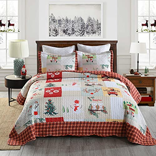 White Queen Christmas Quilt Bedspread Set T203285