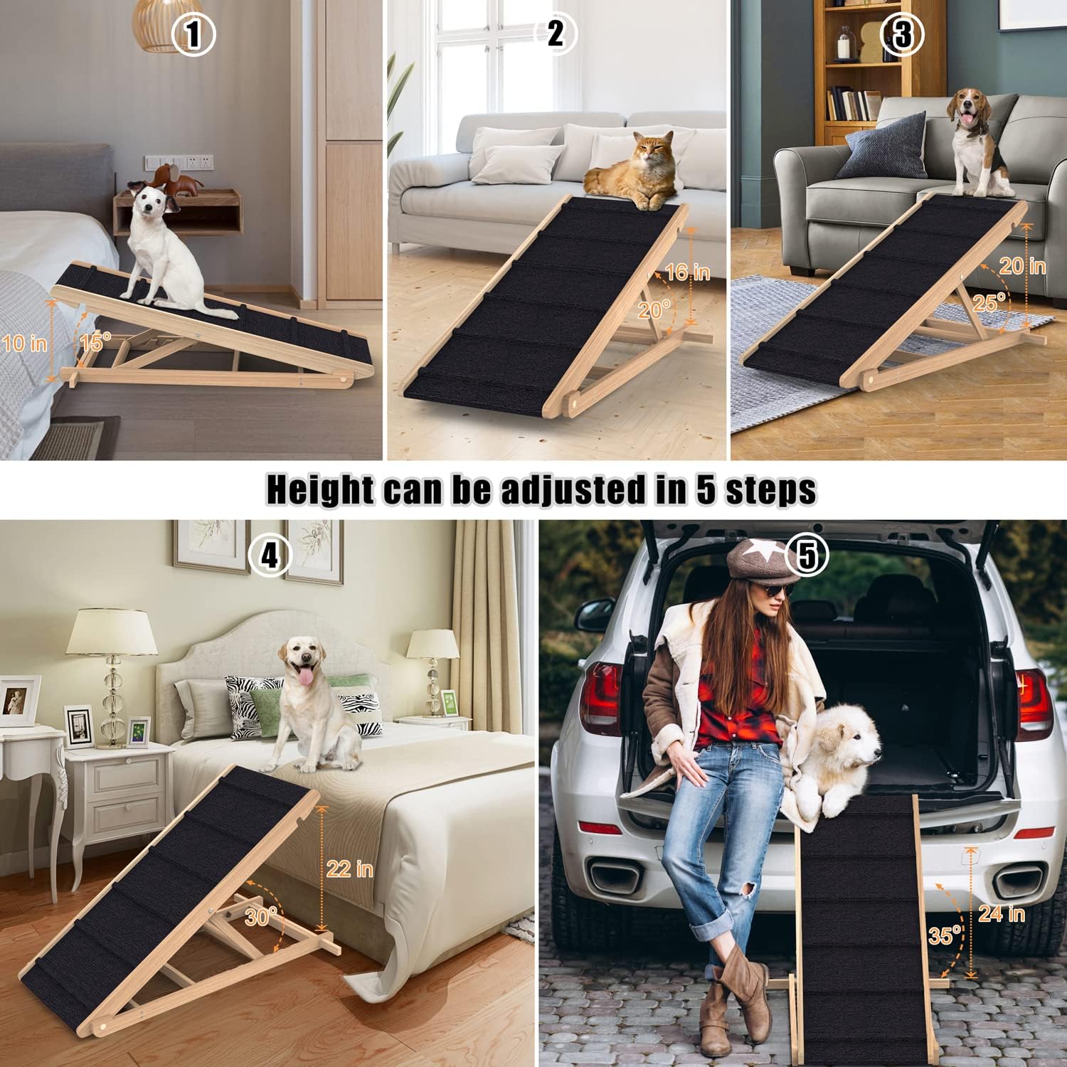 Adjustable Folding Pet Ramp with Non Slip Mat, 40" Long S8192