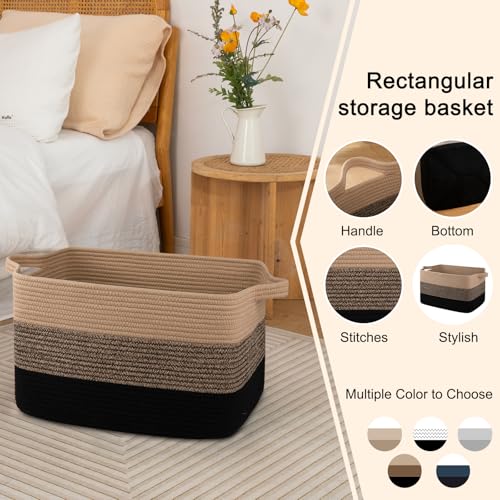 Large Gradient Blue Rectangle Woven Blanket Basket with Handle W81327