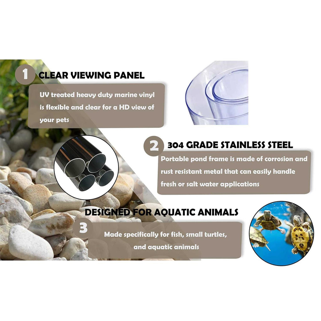 PVC Canvas Fish Pond with Steel Frame, Transparent Viewing Panel and Drain Valve Q29136