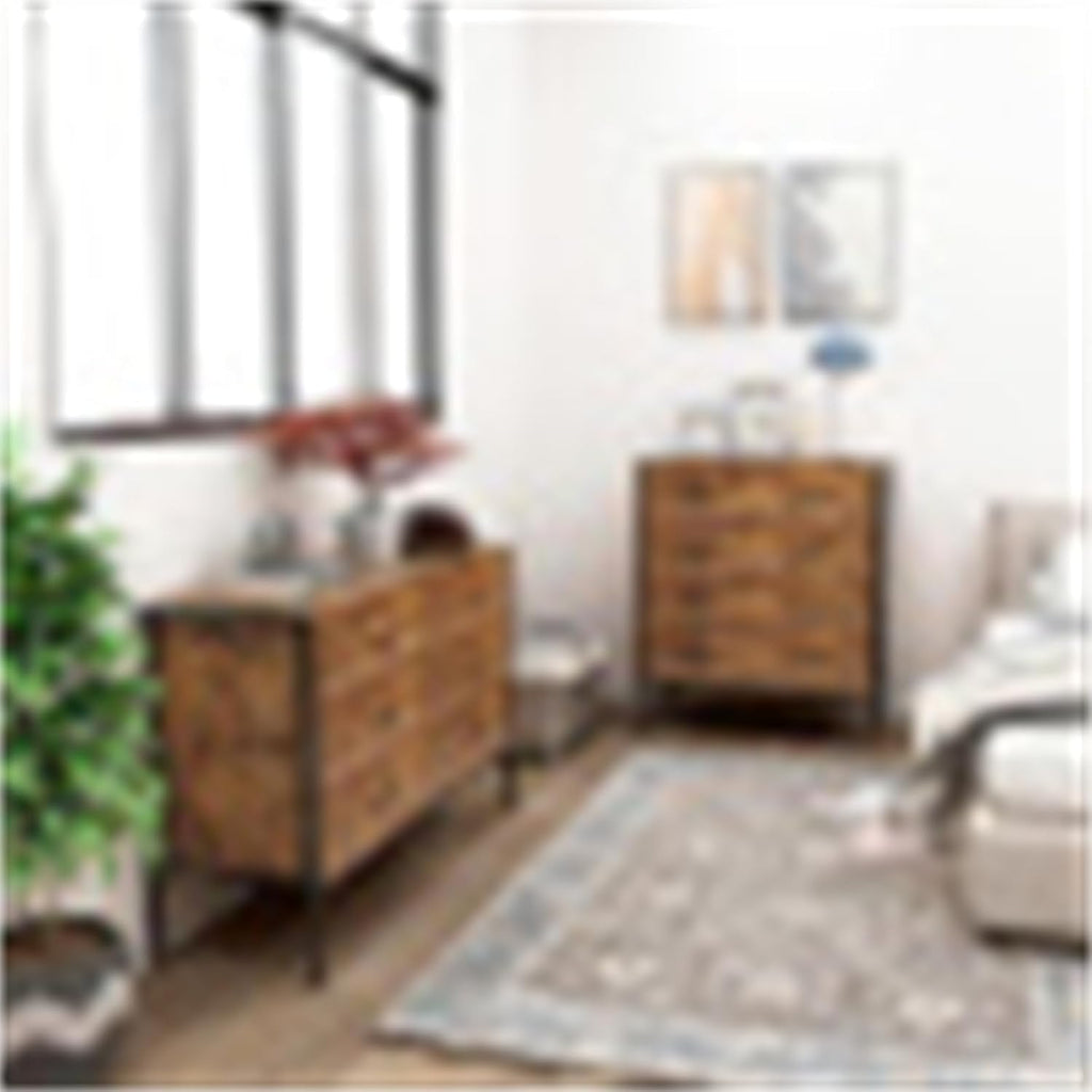 Rustic Brown 4 Drawer Wood Dresser with Steel Frame J7170