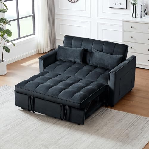 Queen Size Corduroy Convertible Sofa Bed with Storage Pockets T68360