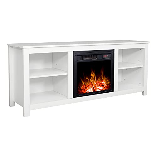 White 4 Cubby Electric Fireplace TV Stand Y7847