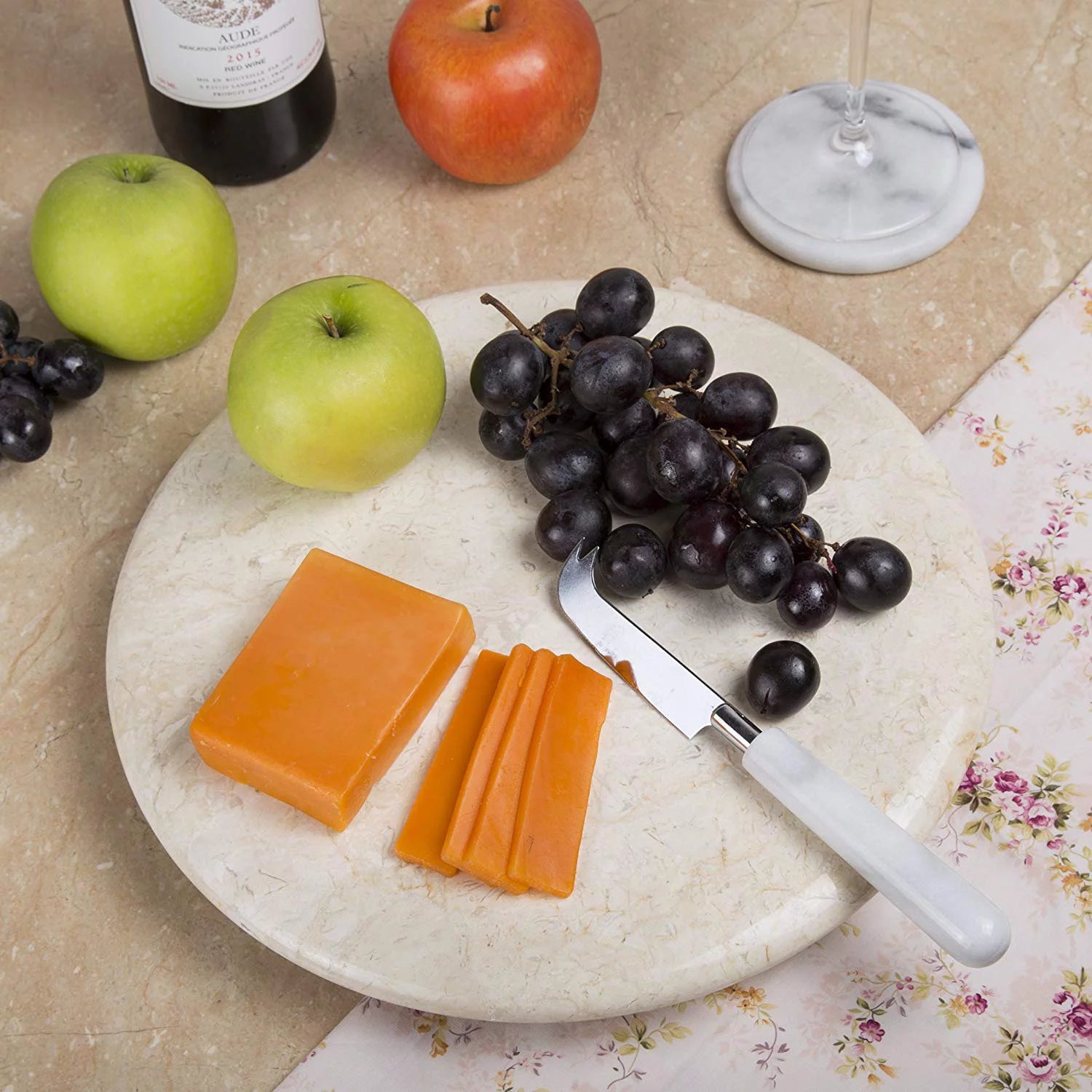 Natural Champagne Marble Lazy Susan Turn Table Serving Board J53850
