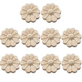 10-Packs Wood Carved Onlays Appliques Unpainted Wood Rosettes Furniture Decals 6cm B72500