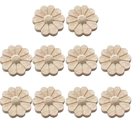 10-Packs Wood Carved Onlays Appliques Unpainted Wood Rosettes Furniture Decals 6cm B72500