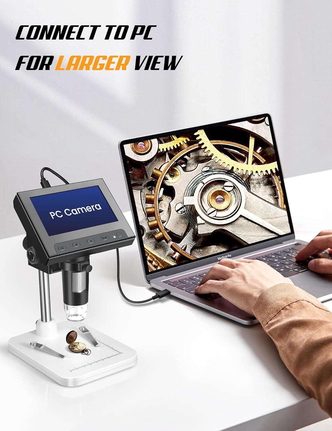 4.3" LCD Digital Microscope, 50X-1000X Magnification, 8 Adjustable LED Lights, 32GB TF Card Included E280