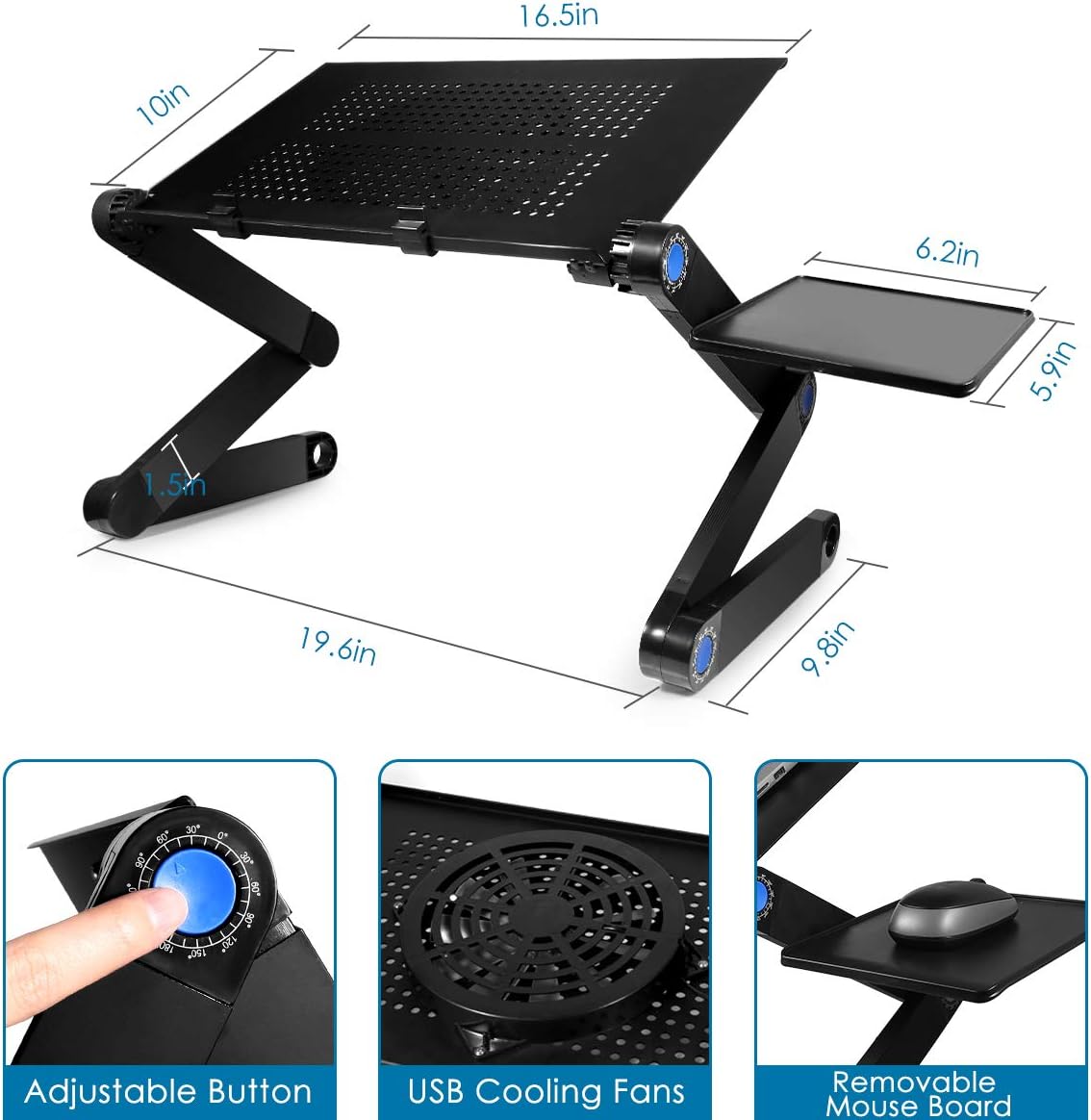 Foldable Aluminum Adjustable Laptop Stand with Cooling Fan & Mouse Pad M6054