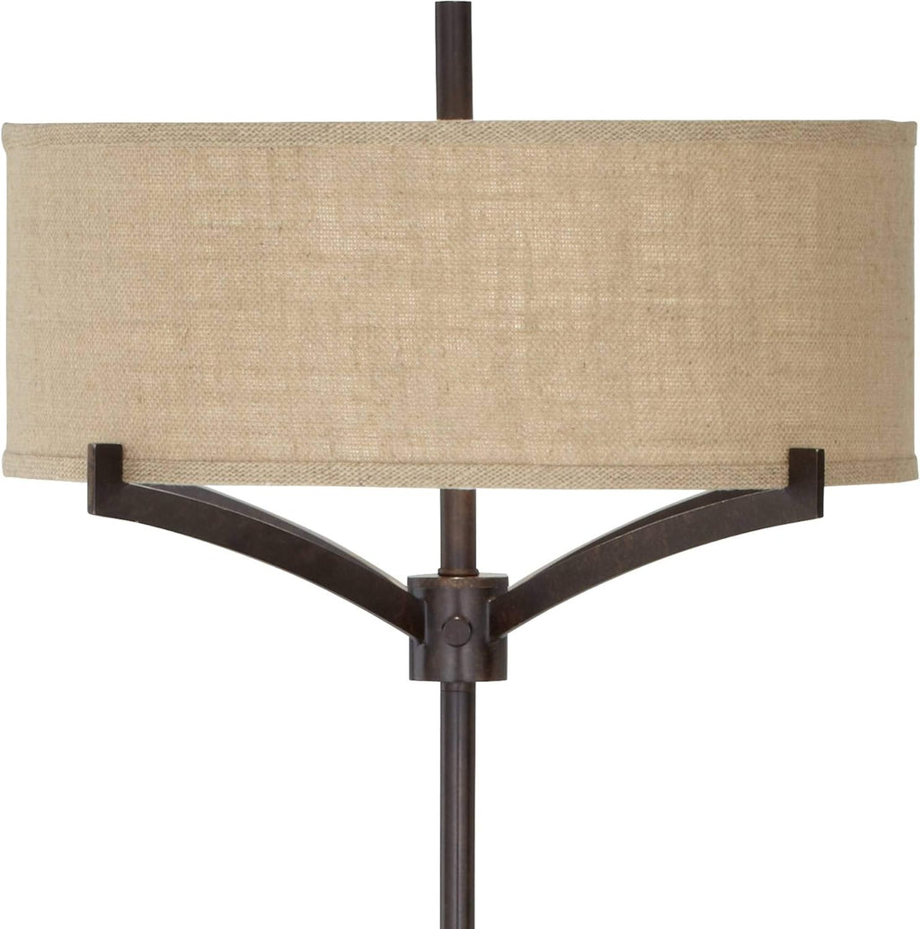 Deep Bronze Metal Floor Lamp with Tan Burlap Drum Shade J32703