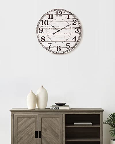 White Rustic Round Wooden Wall Clock T937697