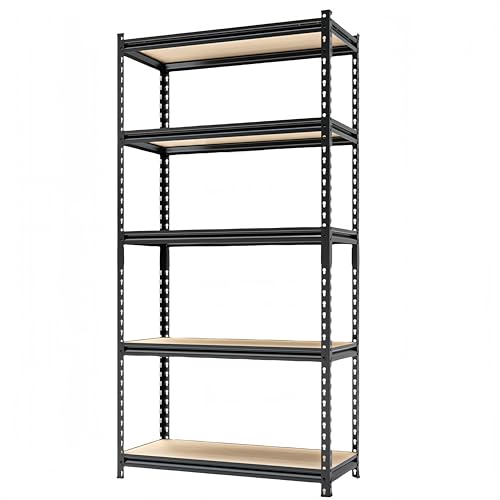 5 Tier Heavy Duty Metal Adjustable Utility Shelf Rack, Black B76118