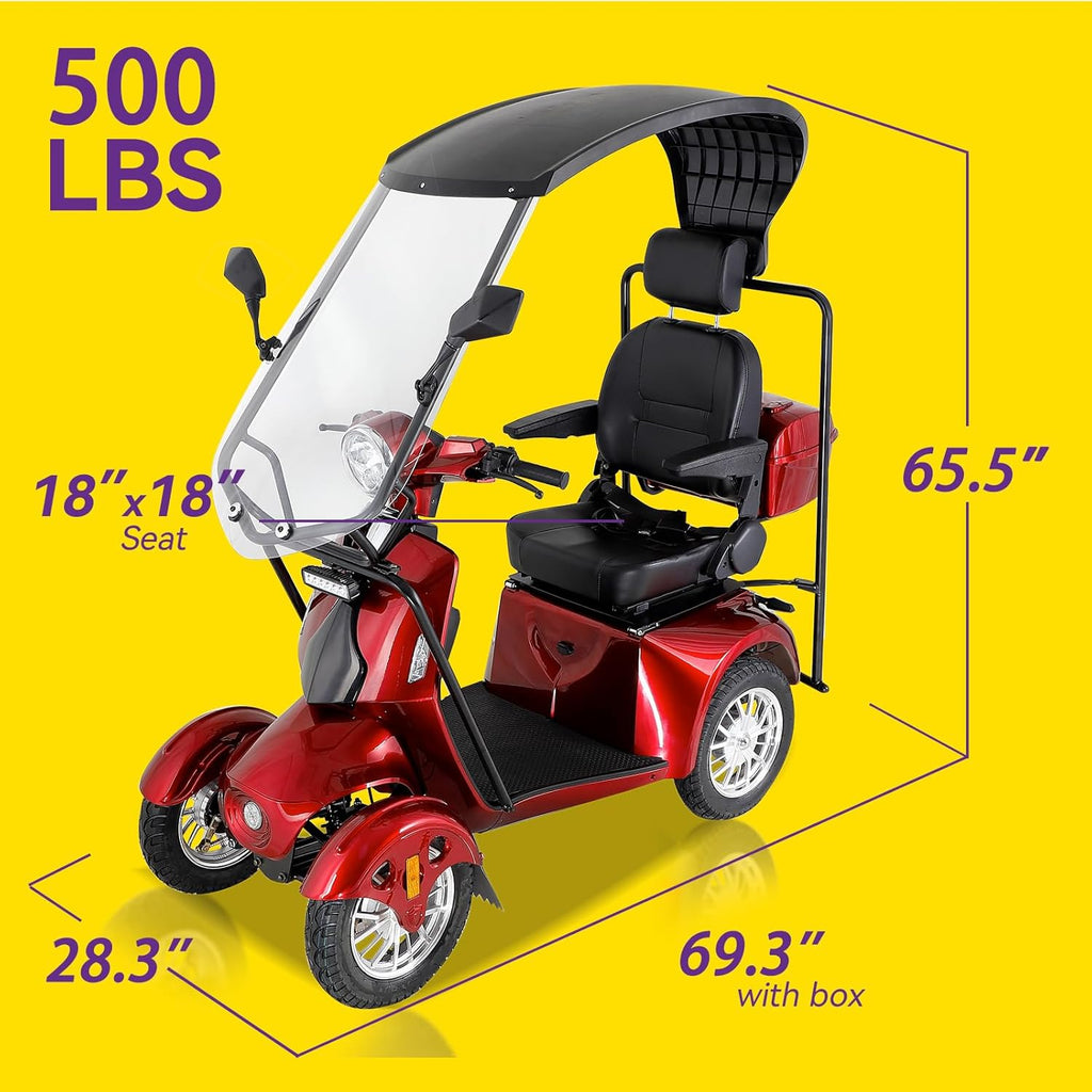 800W Heavy Duty Mobility Scooter with Roof & Windshield 500lbs Capacity B837574