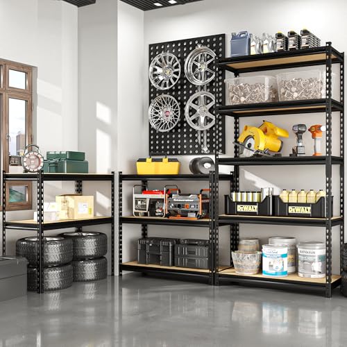 5 Tier Heavy Duty Metal Adjustable Utility Shelf Rack, Black B76118