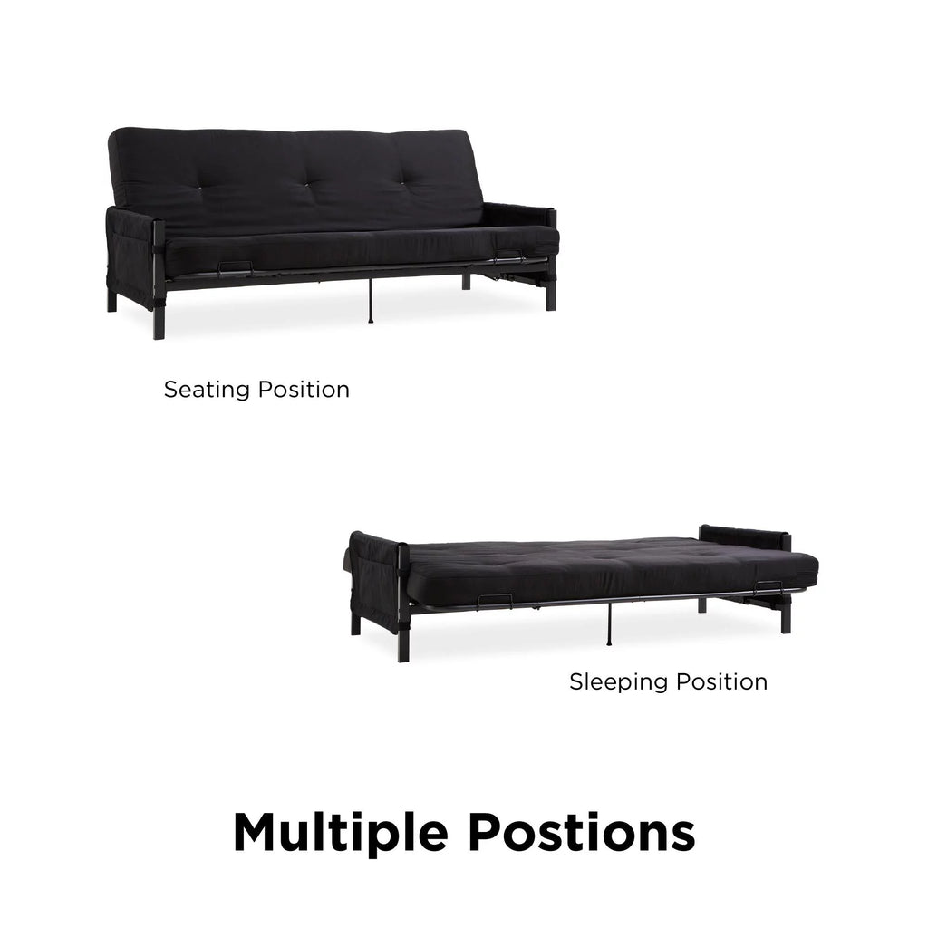 Black Metal Frame Futon Set with Mattress and Storage Pockets O515915