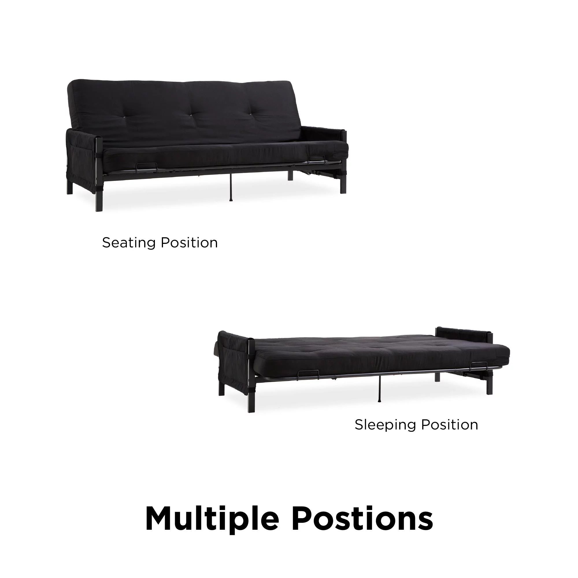 Black Metal Frame Futon Set with Mattress and Storage Pockets O515915