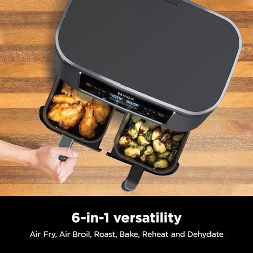 10 Quart DualZone XL 2-Basket Air Fryer, Grey Q856448