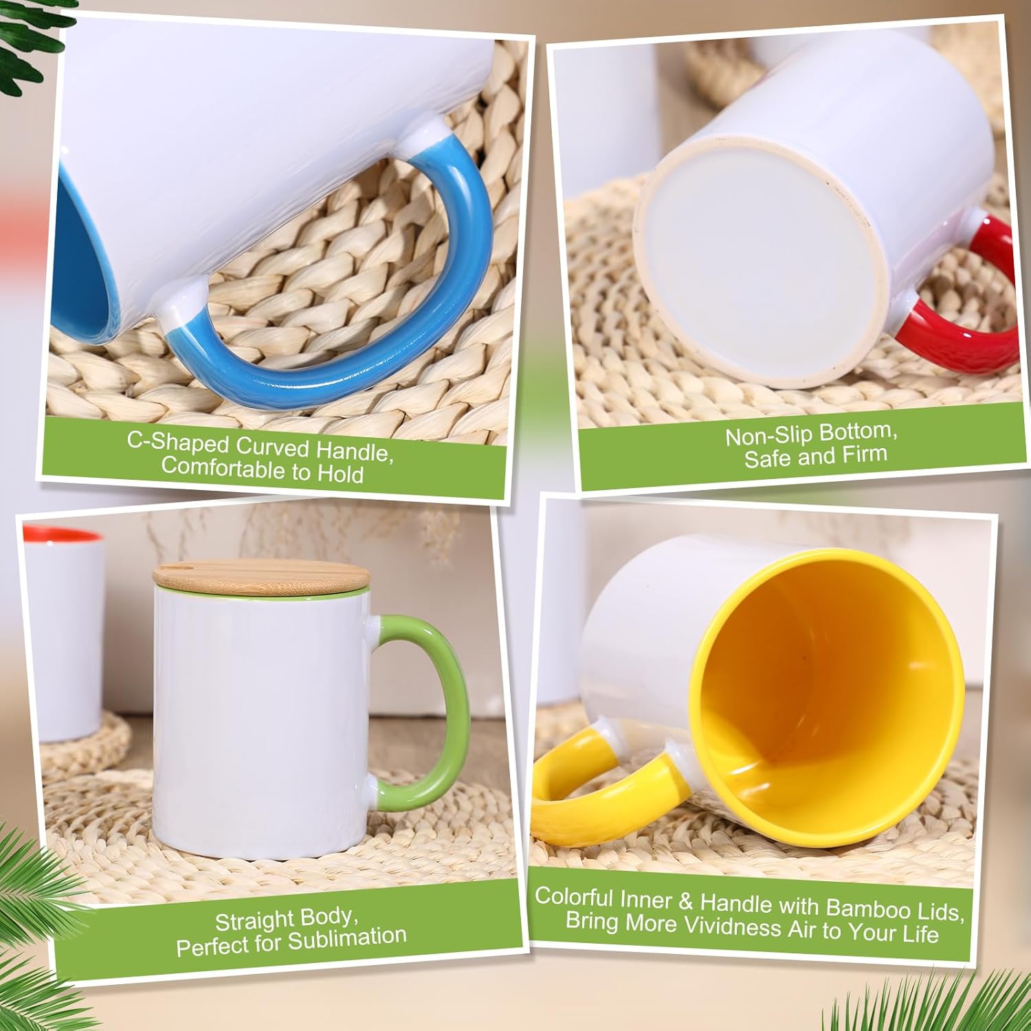 11 oz Ceramic Sublimation Mugs with Bamboo Lids C161