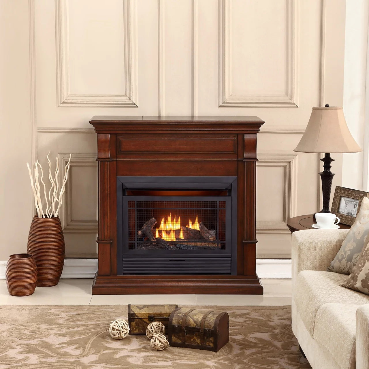 26,000 BTU Dual Fuel Ventless Gas Fireplace with Remote Control O386