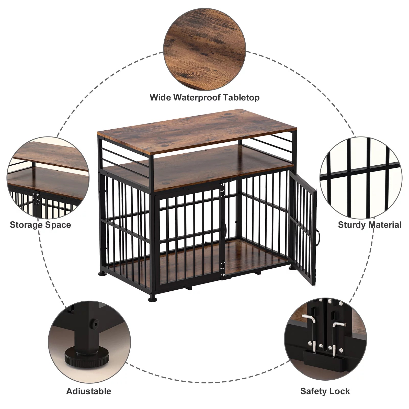 Brown 40" Wooden Dog Crate Furniture with Storage Shelf P713633