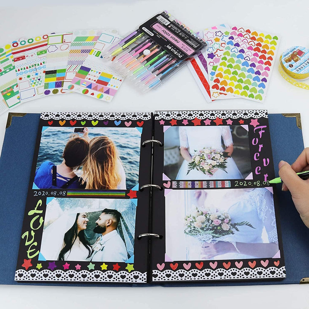 60 Pages Hardcover 8.5x11 Inches 3 Rings Removable Black Paper Scrapbook Photo Album Kit F333