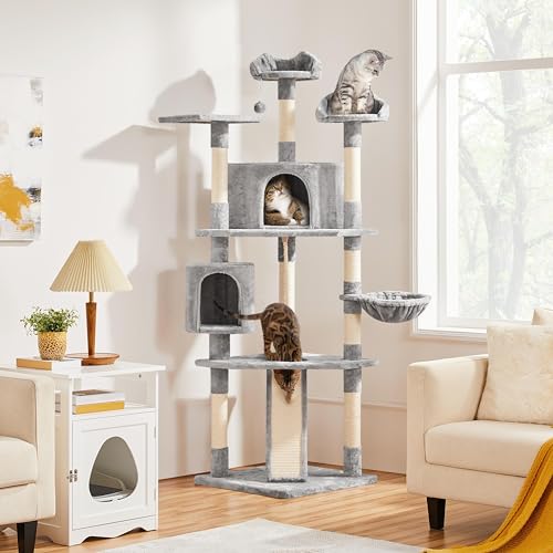Dark Gray and White Multi-Level Cat Tree with Scratching Posts K552480