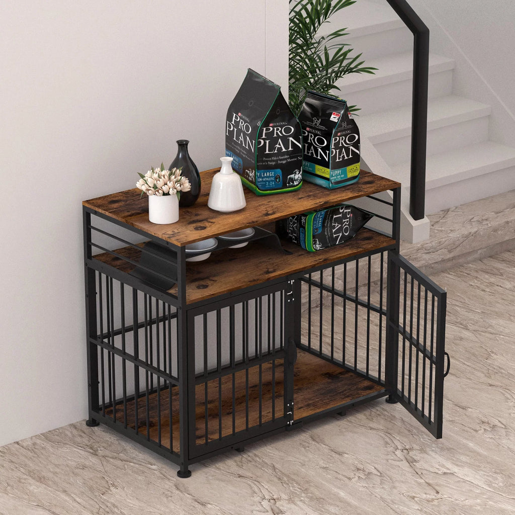 Brown 40" Wooden Dog Crate Furniture with Storage Shelf P713633