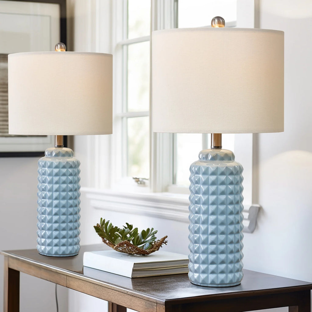 Light Blue 24.5" Ceramic Table Lamp Set of 2 K4290