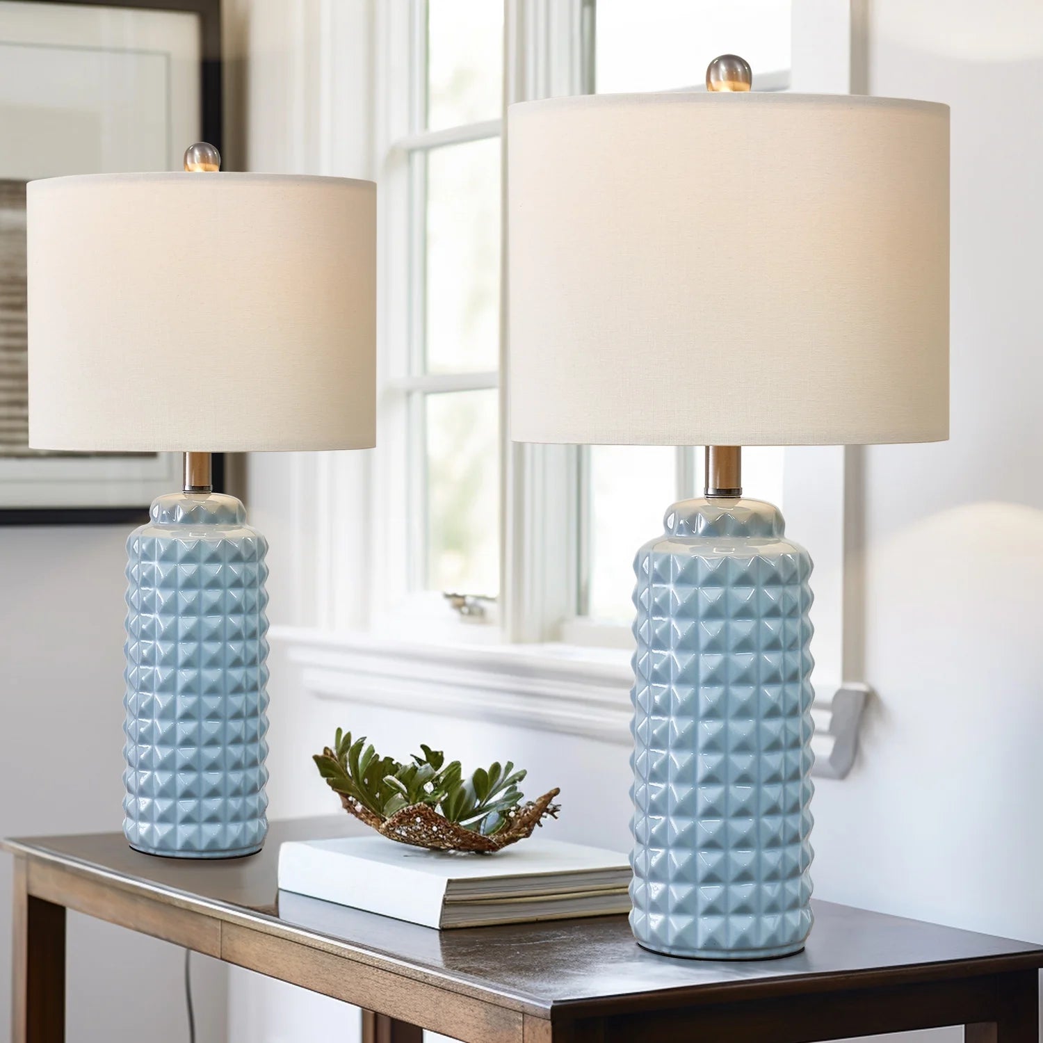 Light Blue 24.5" Ceramic Table Lamp Set of 2 K4290