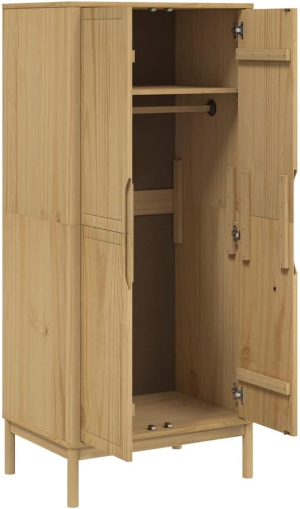 Brown Solid Wood Pine Wardrobe V430744