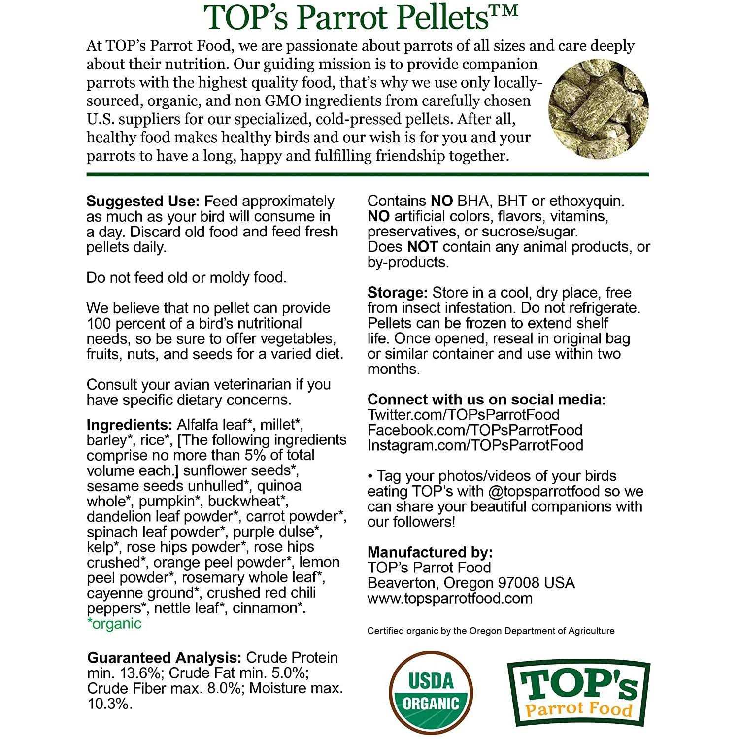 Organic Parrot Food Pellets X222